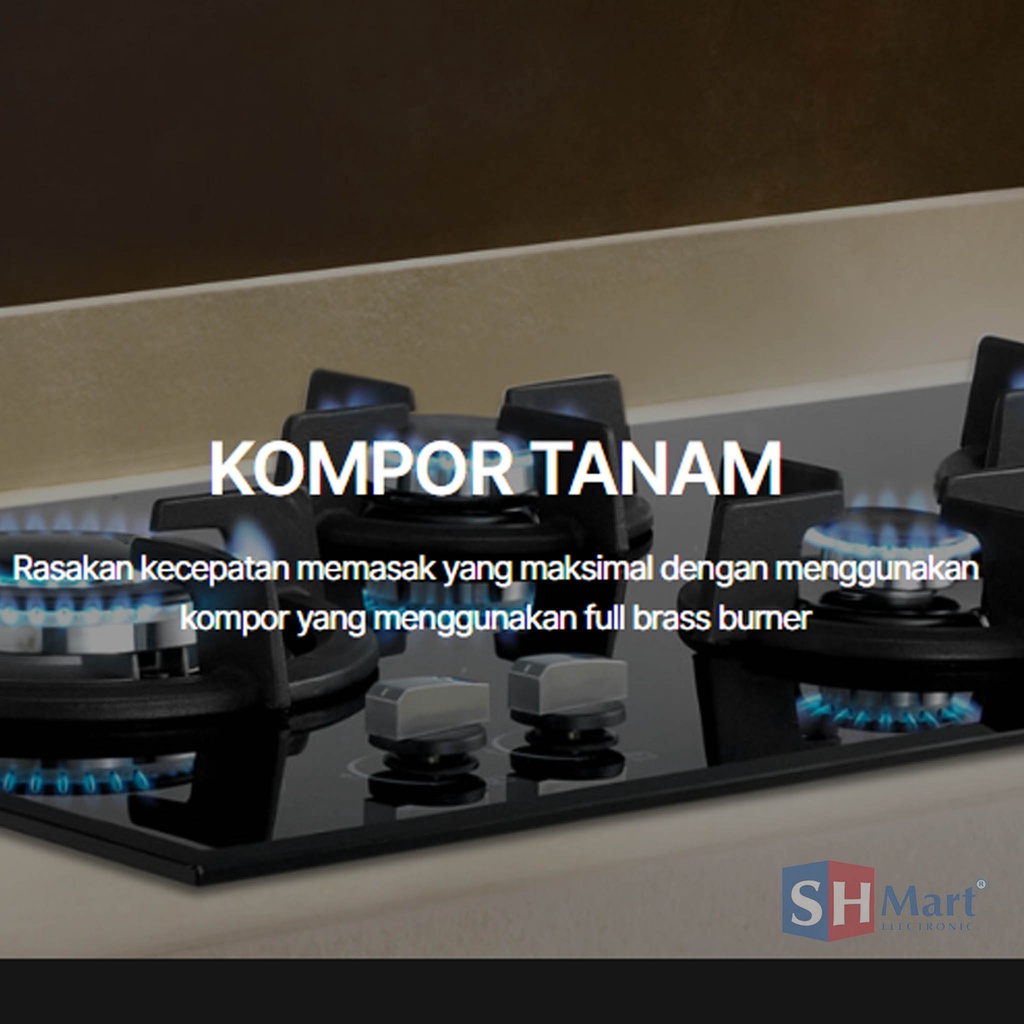 KOMPOR TANAM MODENA 2 TUNGKU BH-2723LL / BH2723LL TEMPERED CRYSTAL WITH FULL BRASS BURNER (MEDAN)