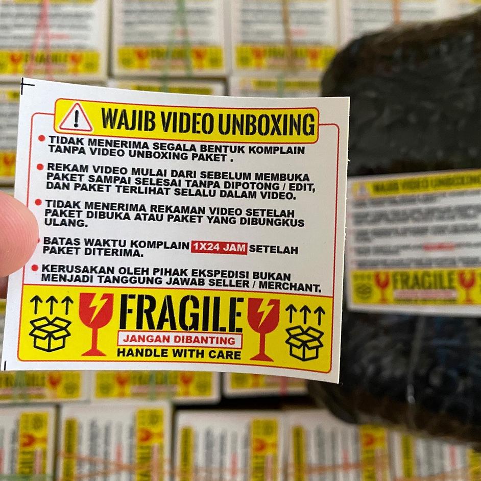 

↑ sticker label fragile video unboxing pecah kemasan pengiriman 6x5cm ( isi 100 lembar ) FRK31