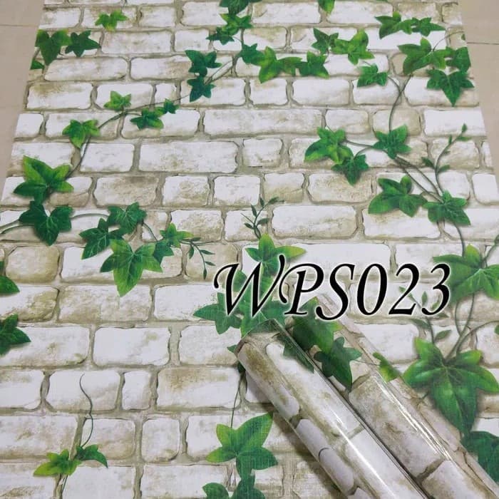 WALLPAPER STICKER WALPAPER STIKER DINDING TERLARIS TERMURAH Batu Bata Daun Hijau WPS 023 Walpeper Wo