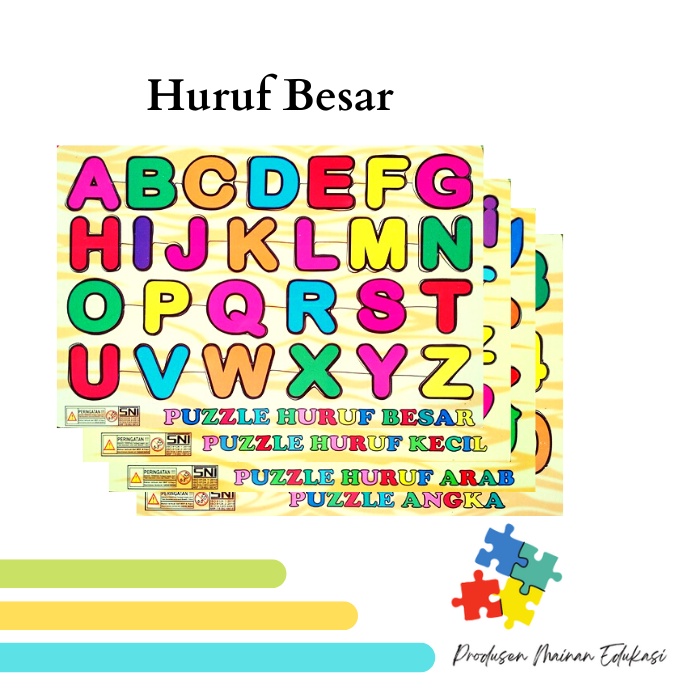 Mainan Edukasi Anak Puzzle Huruf Besar Bahan Kayu BerSNI Aman Untuk Anak