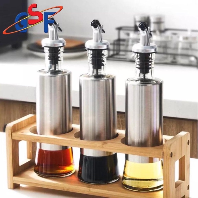 Botol Minyak Tempat Bumbu Dapur Botol Serbaguna GSF 10190 Botol Kaca Stainless 300ml