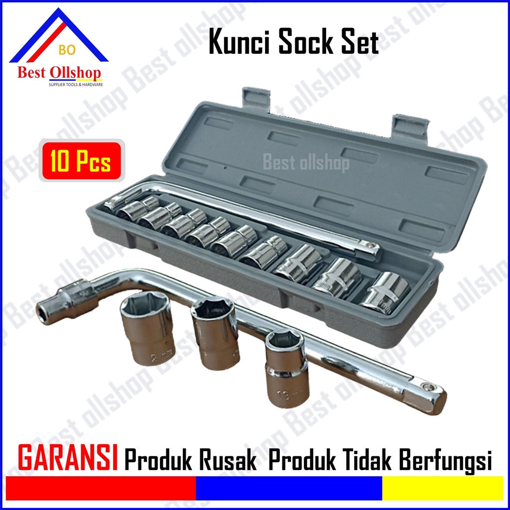 Kunci Shock Sock Hand Socket Sok Set 10 Pcs 8-21 mm / Kunci Set 10 Pcs Sock Shock Sok Murah