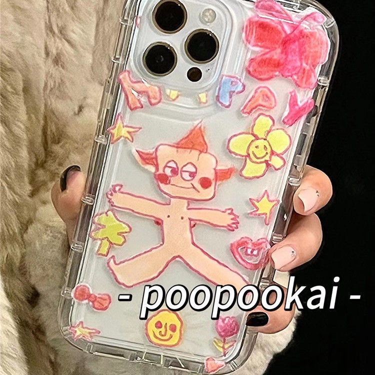 IPHONE Casing Ponsel Lembut Anak Happy Lucu Kompatibel Untuk Iphone14 13 12 11 Pro Transparan Shockproof Casing XS Max X XR 78 6 6S Plus Cover TPU