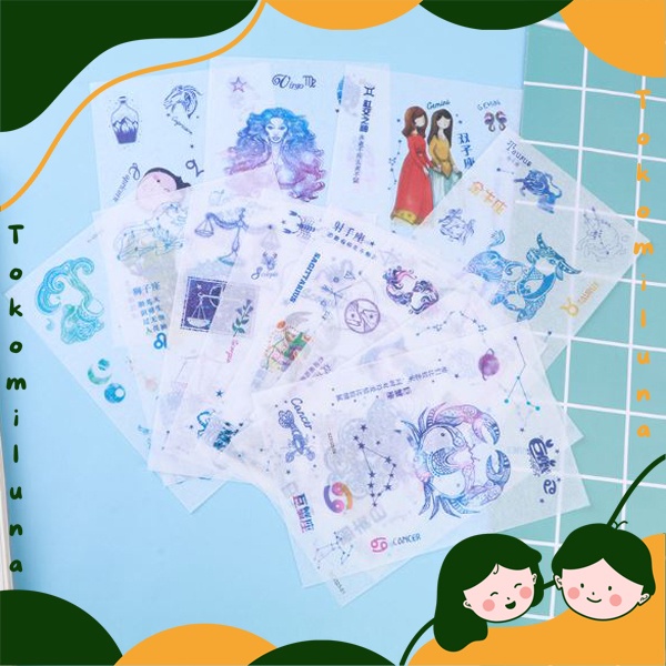 

1 Set isi 6 lembar sticker diy scrapbook decoration dekorasi zodiac helloday HB882
