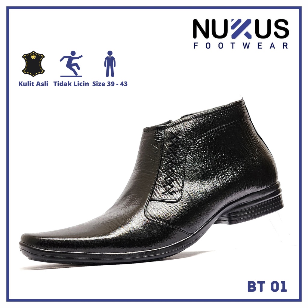 Sepatu Pria Pantofel PDH Resleting Kulit Asli Nukus - BT 01