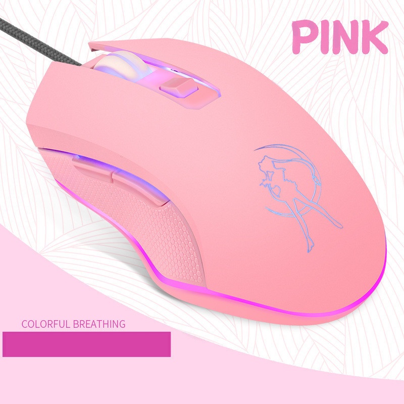 Pink Mouse Optik Sailor Yoon Gaming Komputer Wired Mouse Mute Pretty Backlit Colorful Mice DPI Adjustable 1200-1600-2400-3200 Untuk Hadiah Gadis PC Game