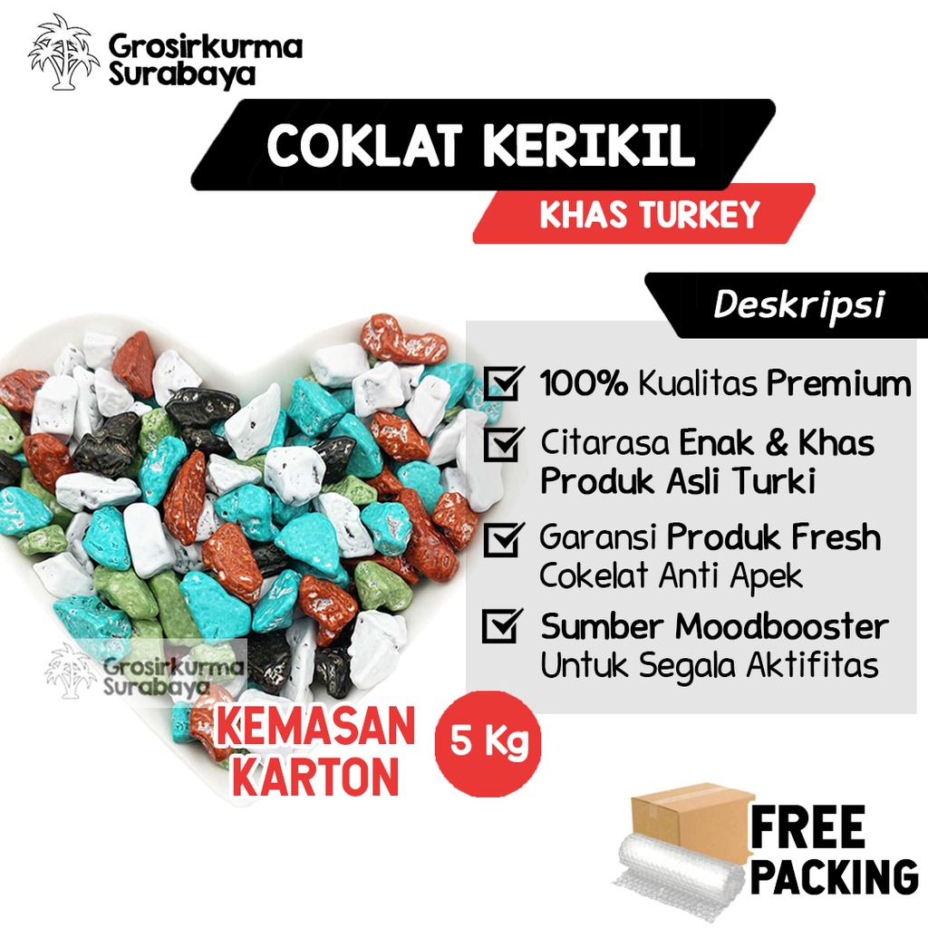 1 DUS (5kg) COKELAT KERIKIL Khas Turki Baru &amp; Fresh Enak Legit Sumber Moodbooster Segala Aktifitas