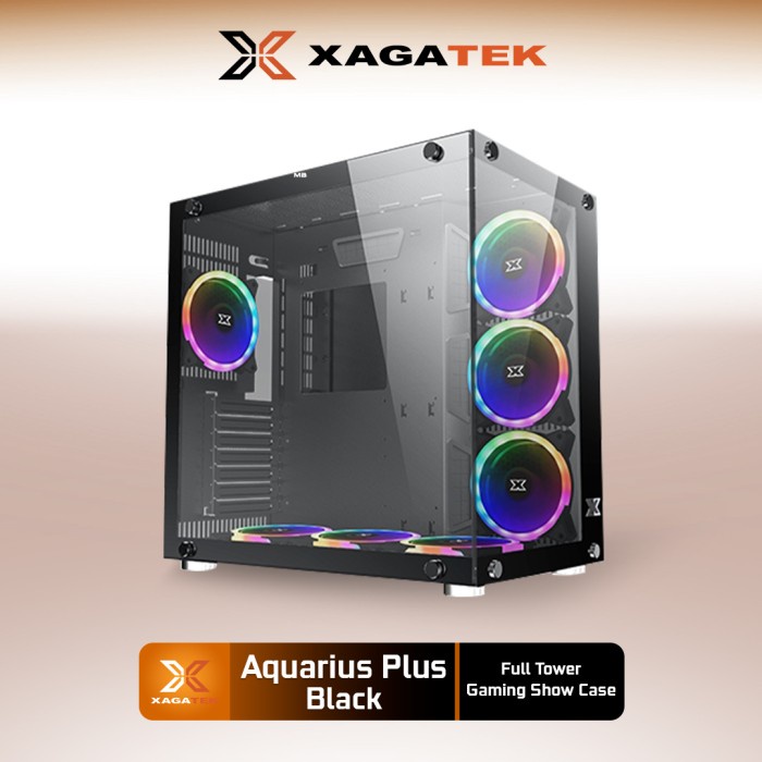 CASING XAGATEK AQUARIUS PLUS BLACK - FREE 7 FAN RGB