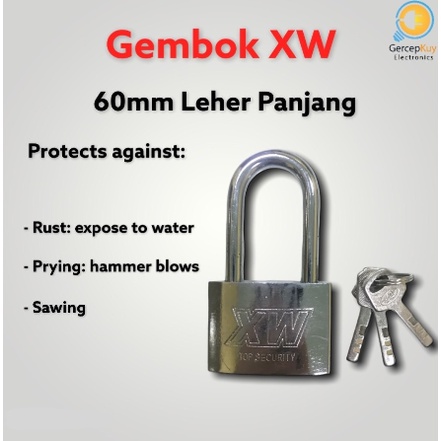 Gembok XW 60mm Leher Panjang + 3 Kunci