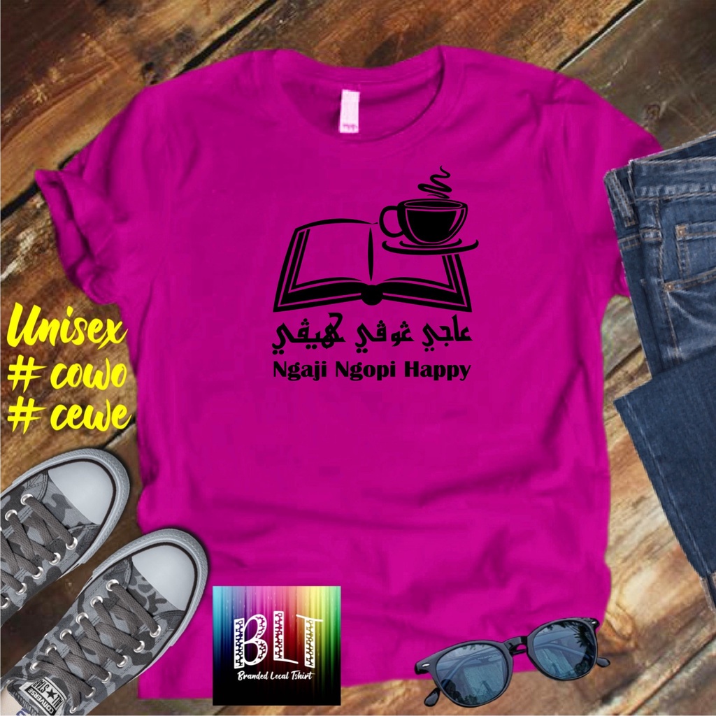 COD/ KAOS NGAJI NGOPI HAPPY SANTRI /KAOS TULISAN/KAOS SANTRI SANTRIWATI KEKINIAN atasan pria atasan pria