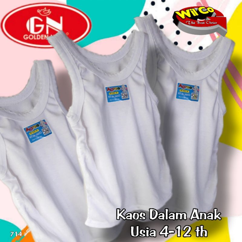 K714 - (Harga Per 1 Potong) SINGLET KAOS DALAM ANAK COWOK PAKAIAN DALAM ANAK AGREE KIDS USIA (4 -12 Thn)