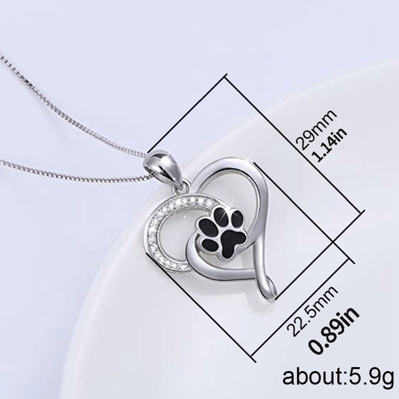 Kalung Hati Jejak Kaki Anjing Hitam Untuk Wanita Rantai Kotak Lucu Liontin Kalung Pesta Ulang Tahun Hadiah Pernyataan Perhiasan