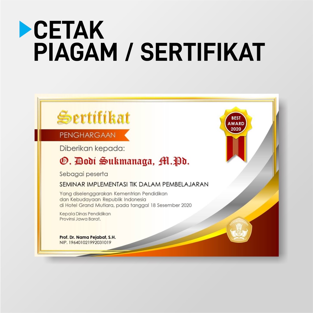 

Cetak Sertifikat / Piagam F4 Murah