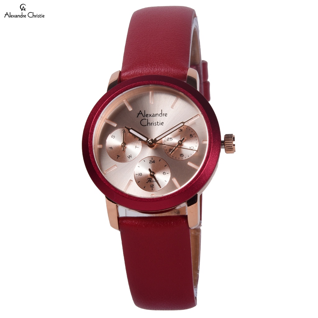 Alexandre Christie 2A25 BFLRGLNRE - Jam Tangan Chronograph Wanita - Rosegold - Red Leather Strap
