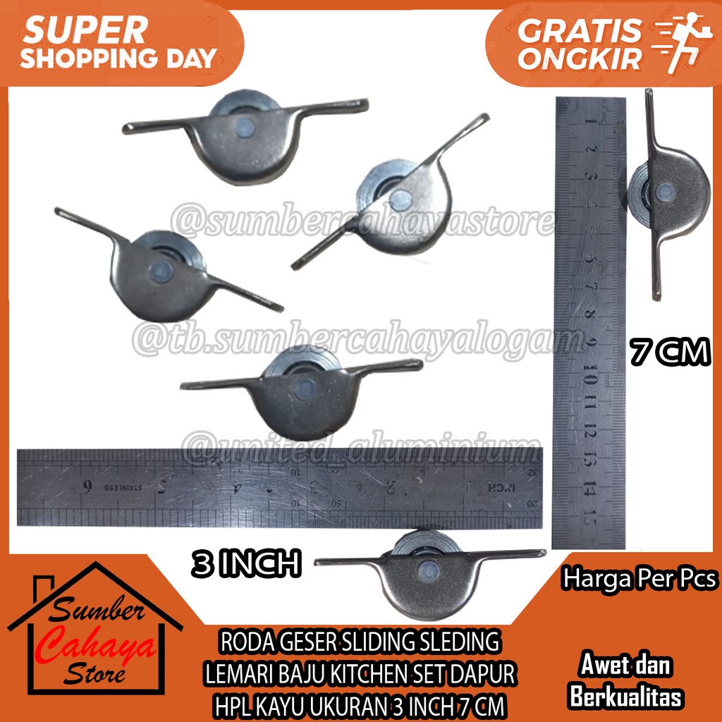 RODA GESER SLIDING SLEDING LEMARI BAJU KITCHEN SET DAPUR HPL KAYU UKURAN 3 INCH 7 CM RODAA KACA SHOW