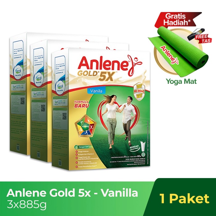 

[NEW] Anlene Gold 5X Susu Bubuk Vanilla 3 x 885g + Anlene Yoga Matt