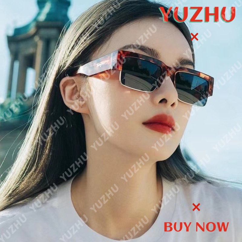 (YUZHU) Kacamata Hitam Persegi Setengah Bingkai Logam Mode Modern Desain Bergaya Baru Dua Tone Kerai Sunglasses Unisex