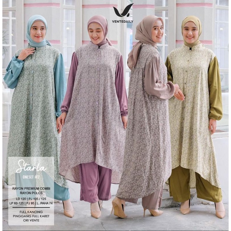 One Set Tunik LD 120 XXL Aqifa Starla Oneset Ori Vente Setelan Wanita Rayon Twill Adem Motif Bunga P