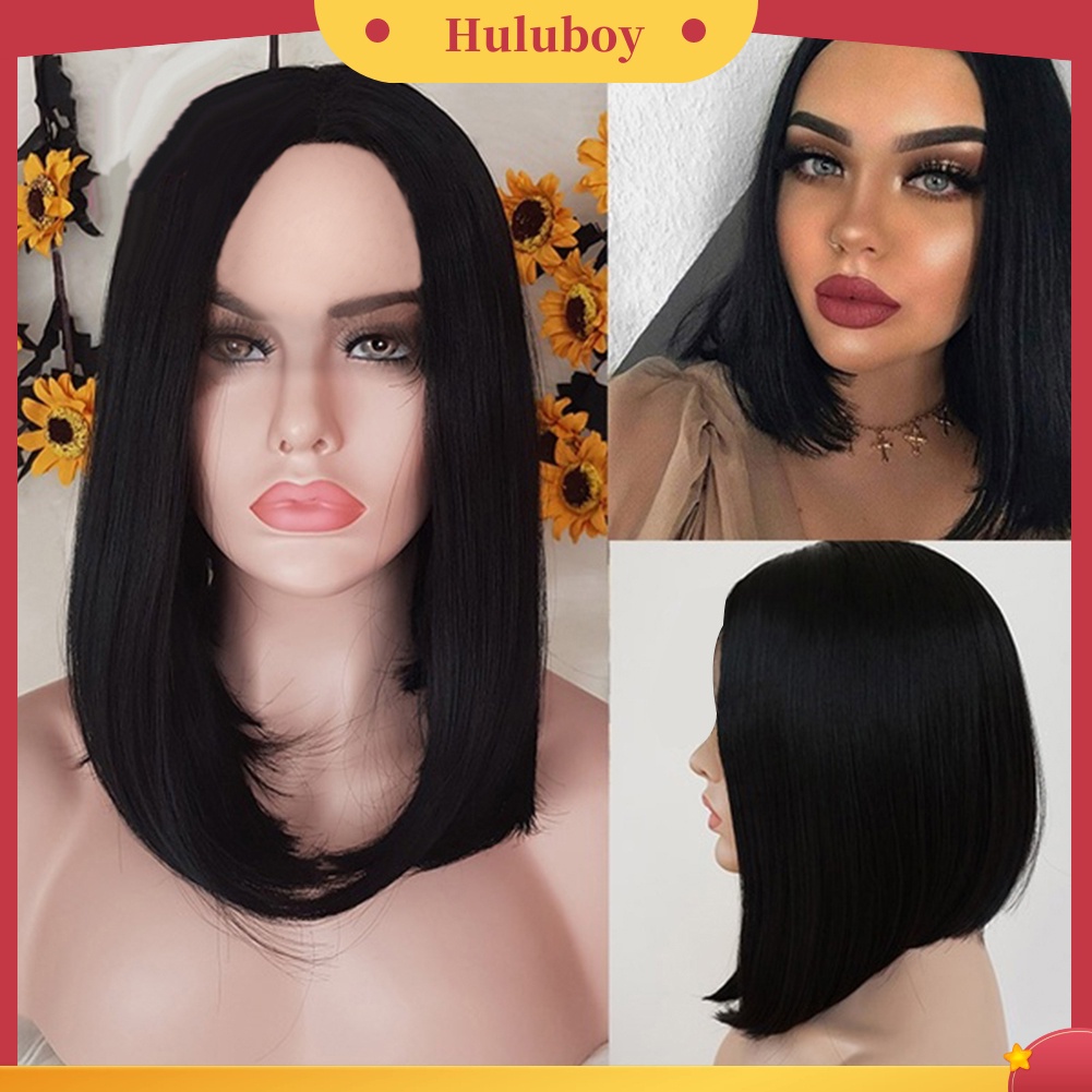 Wig Rambut Sintetis Model Bob Lurus Tahan Panas Untuk Wanita