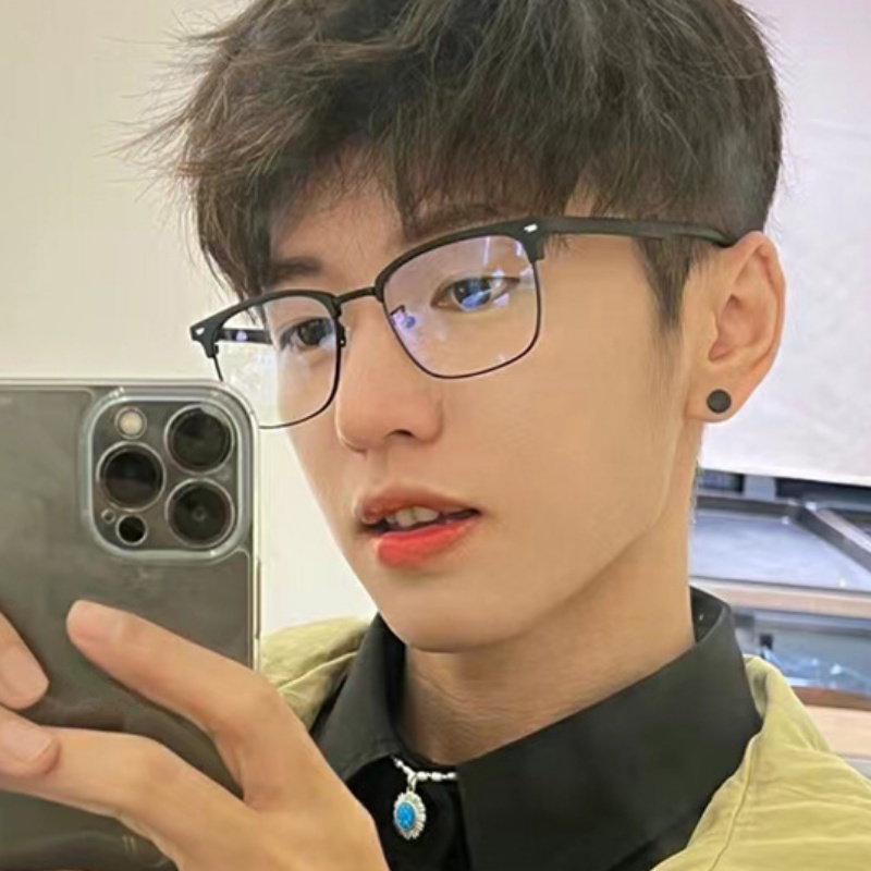 We Flower Korea Semi Rimless Metal Square Eyeglasses Korea Untuk Pria Wanita Unisex Kacamata Fashion Chic Blue Light Blocking Lens Eyewear Outdoor OOTD Ornaments