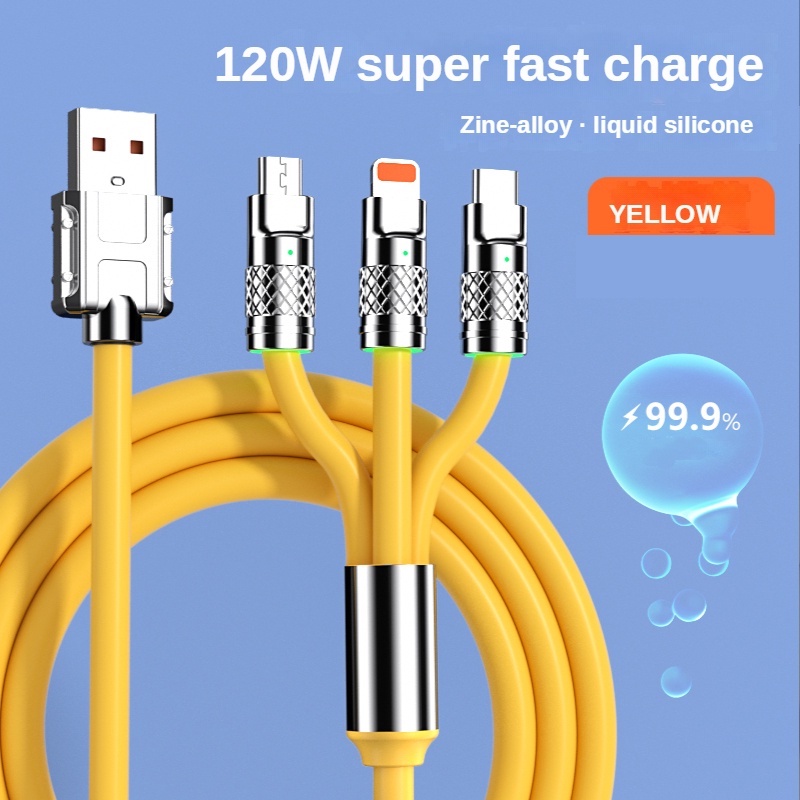 3 In 1 Kabel Data / Charger Micro Usb / Type C 120W 6A Fast Charging Bahan Zinc Alloy