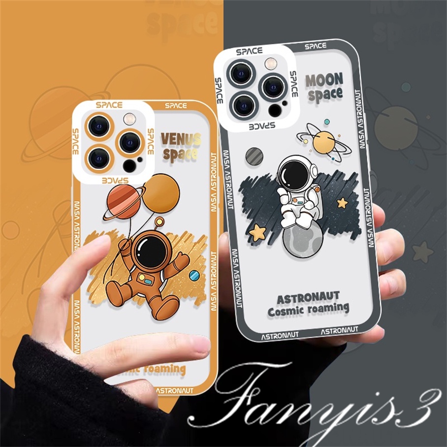 Redmi 10C 10C 10A 10 9 9A 9C 9T Note 11 Pro+11s 11 10s 10 9s 9 8 Pro Xiaomi Poco X4Pro X3 Pro X3NFC M3 M4 F3 Mi 11 Lite 10T Pro Casing Ponsel Lensa Bulan Astronot TPU Bening Sarung Bantal Lembut