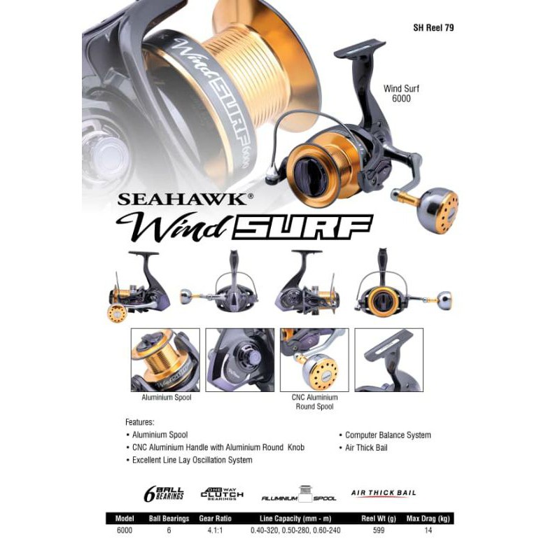 Reel SEAHAWK WIND SURF 6000 (ALUMINIUM KNOB)