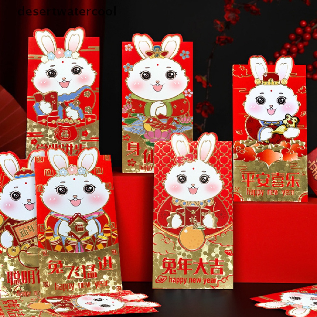 Deid 6pcs Festival Tahun Kelinci Cina Hongbao Bronzing Amplop Merah Kartun Anak Hadiah Uang Packing Bag Lucky Money Packing Bag Martijn