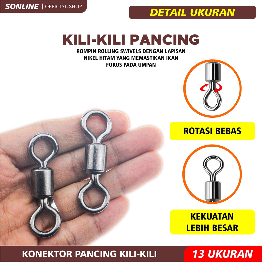 SONLINE Fishing Linker Barel Bearing Pancing Dengan Ring Solid Konektor Solid Fishing Gear MSZH