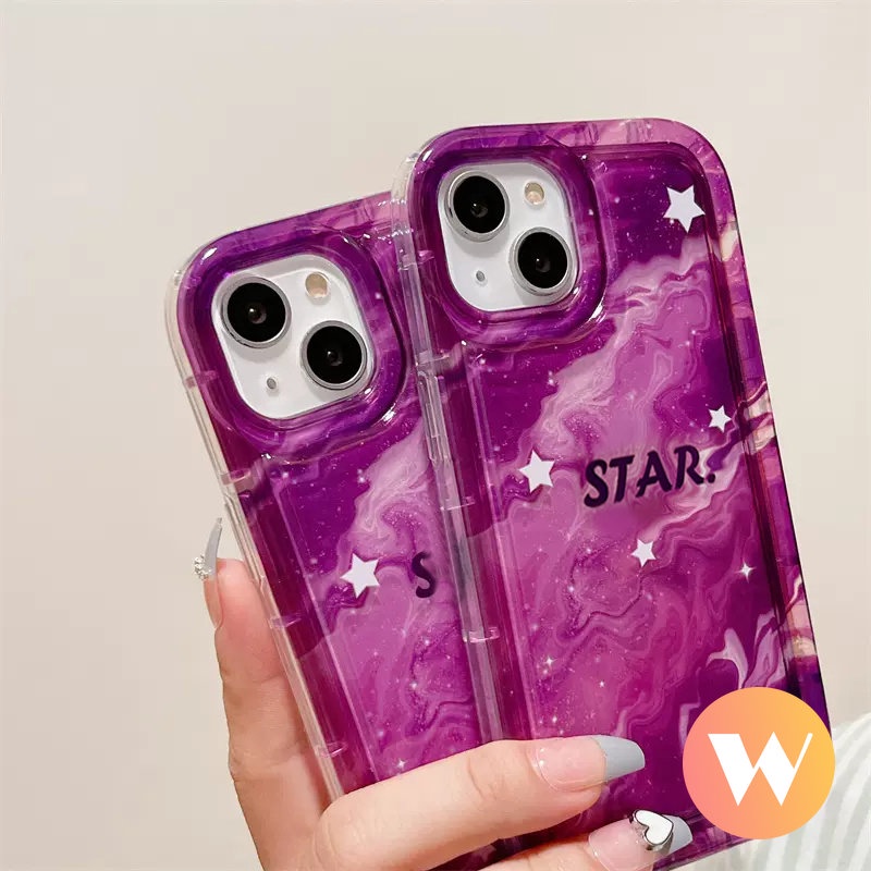 IPHONE Airbag Shockproof Phone Case Kompatibel Untuk Iphone11 13 12 14 Pro Max XR 7Plus 8Plus 6Plus X XS Max Ins Fashion Gradient Starry Sky Mewah Lembut Tpu Penutup Belakang