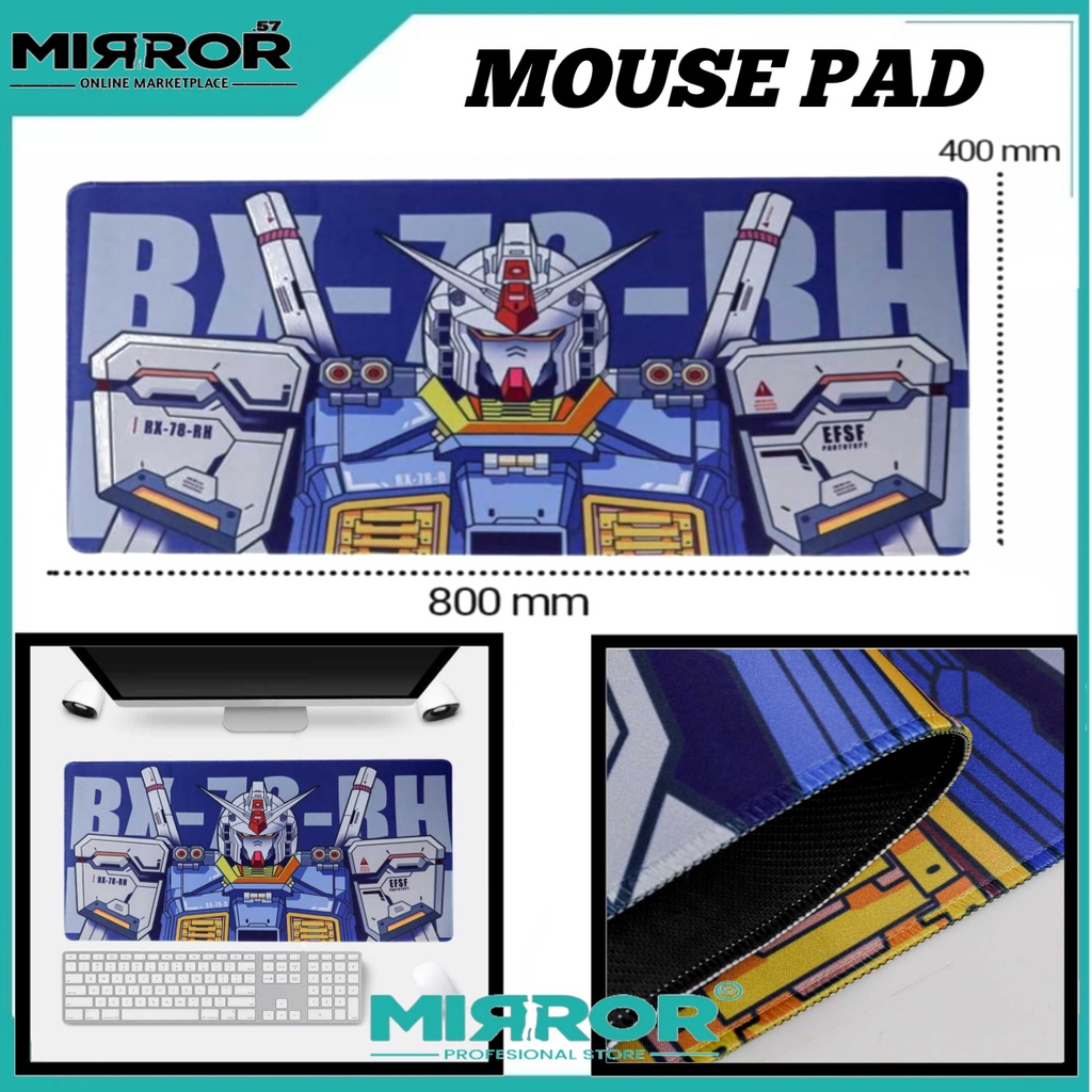 Mouse Pad Gaming XL Desk Mat | Alas Mouse Ukuran Besar Motif Gundam 40 x 80 cm Anti Slip