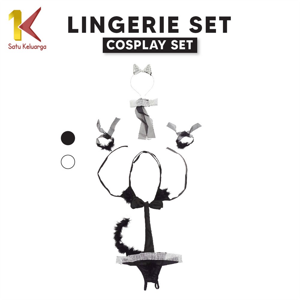 1K Lingerie Set Cosplay Kucing Seksi Teddy Ada Bando Gelang Kalung Lucu P386 Kawaii Bikini Sexy Mode