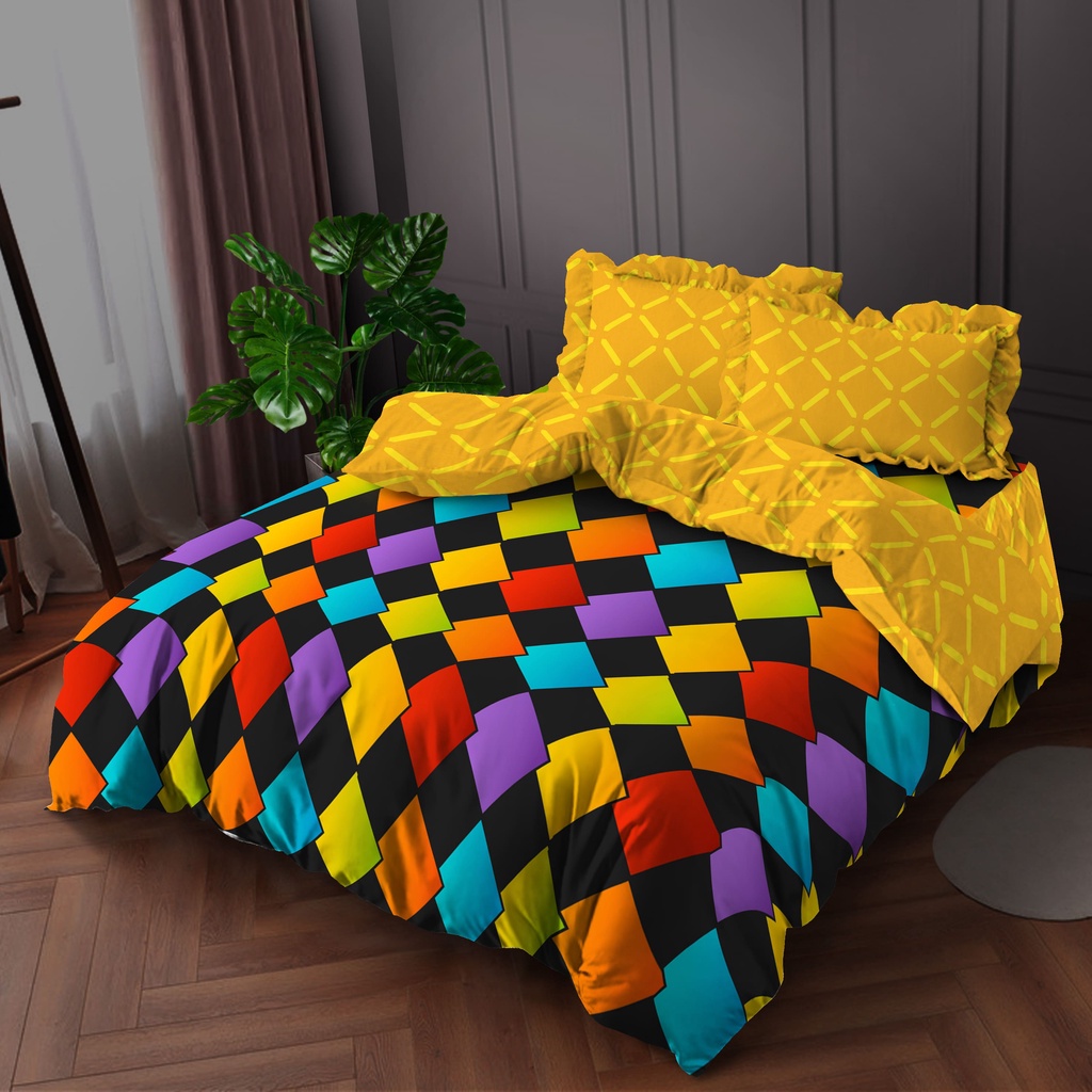 Kintakun Bedcover Set Rumbai 160 / 180 Raduga Dluxe Microtex Kuning