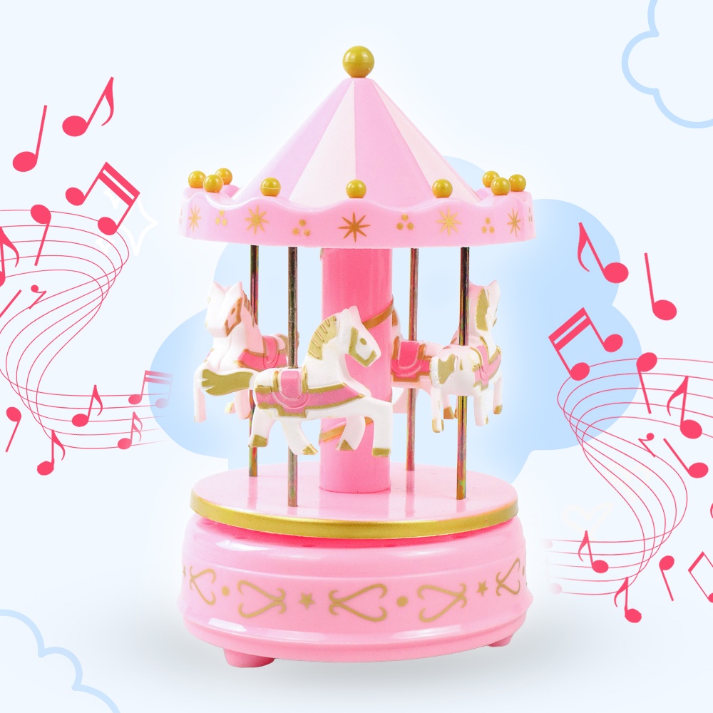 Kotak Musik Merry Go Round Musical Box Carousel - HD-YYH - OMTHMBPN Pink