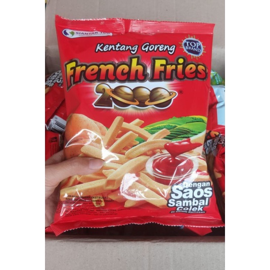 agen distributor makanan ringan snack ciki kentang goreng french fries 2000 dengan saos sambal colek