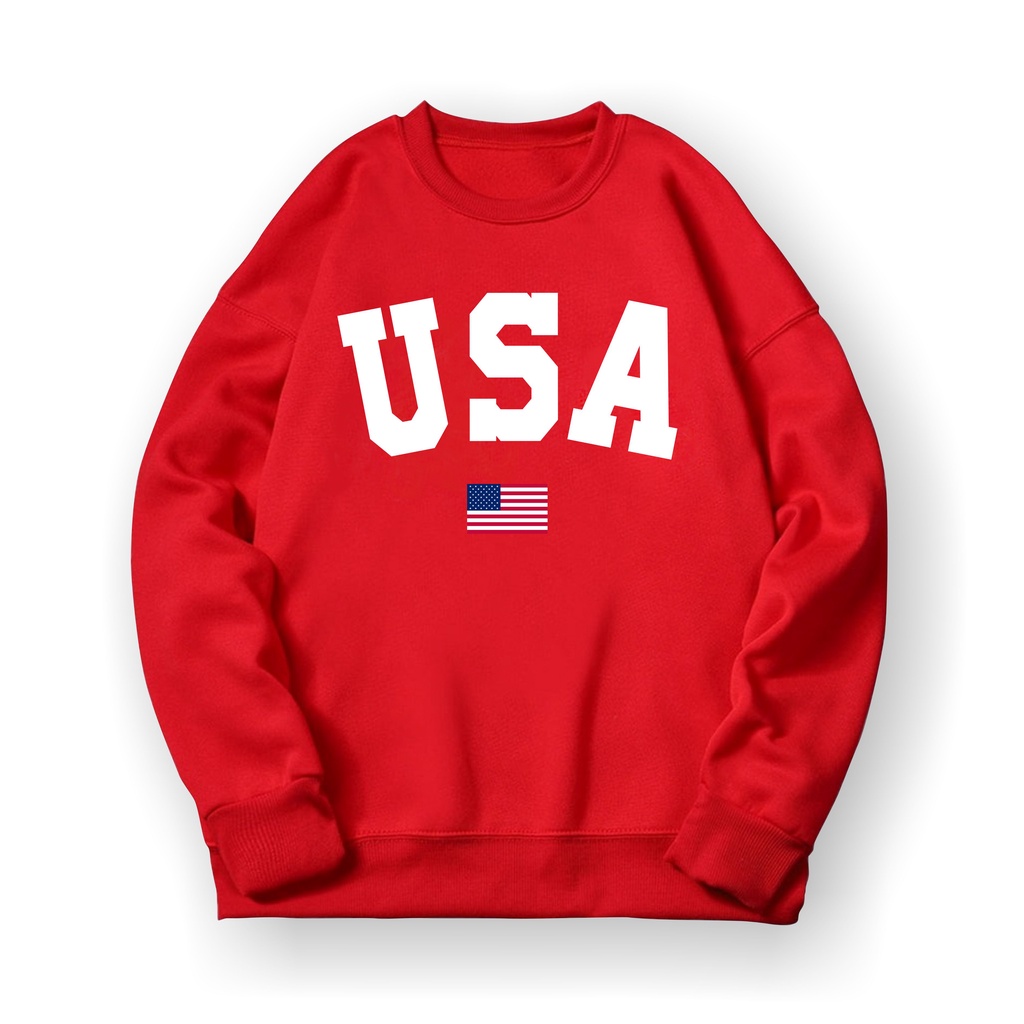 U S A Sweatshirt Basic II Sweater Crewneck Print DTF II Sz M - XL Anak &amp; Dewasa ( Pria &amp; Wanita )