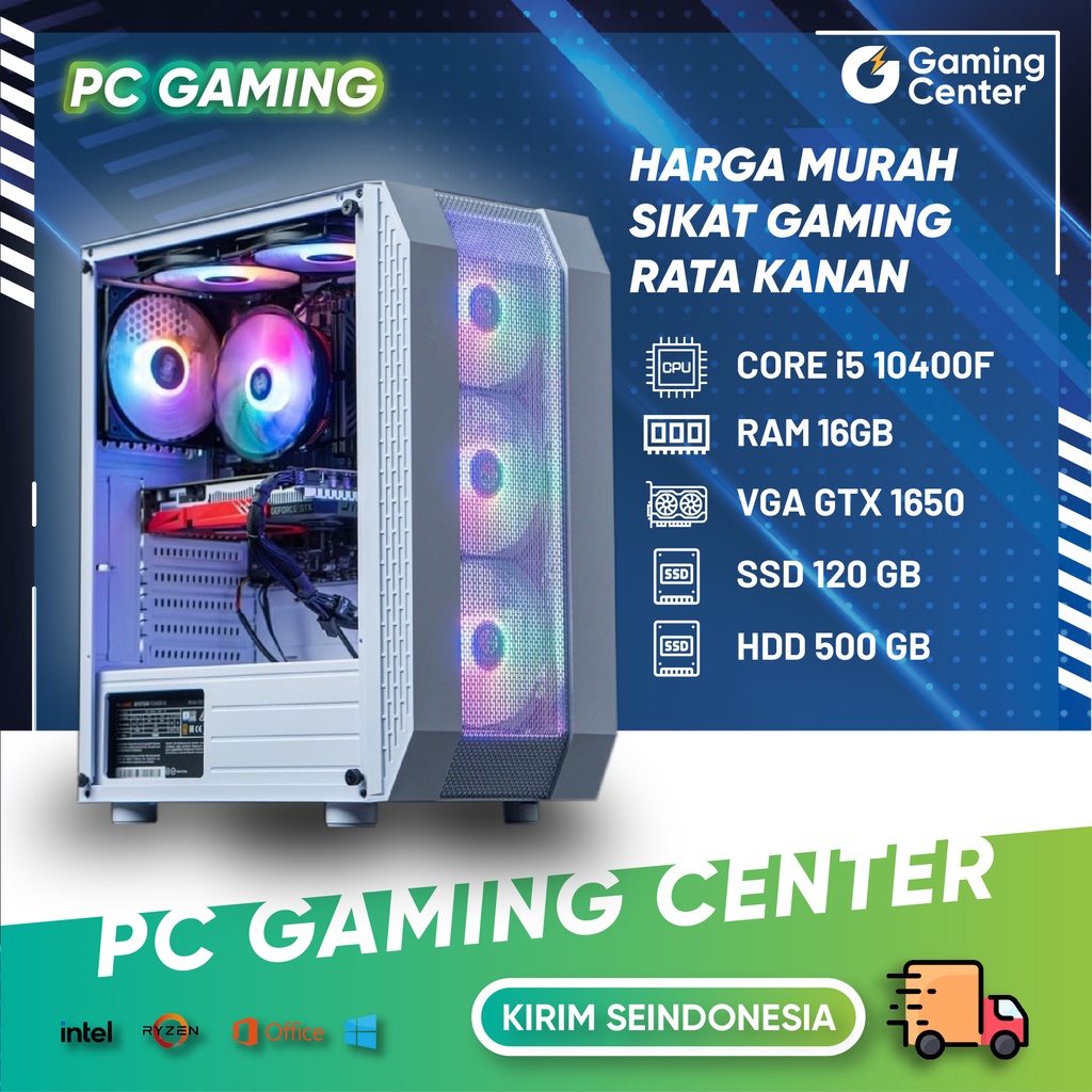 PC GAMING FULLSET INTEL CORE I5 VGA GTX 1650 4GB RAKIT PC GAMING DESAIN RENDERING LIVE STREAMING T7