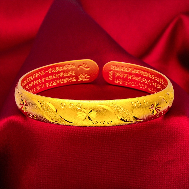 Goldkingdom Perhiasan Fashion Emas Asli Kadar 375 Bangkok Aksesoris Ready Stock Lapis Emas Sandblasted Hati Kuno Sutra Gelang Wanita Yang Dapat Disesuaikan