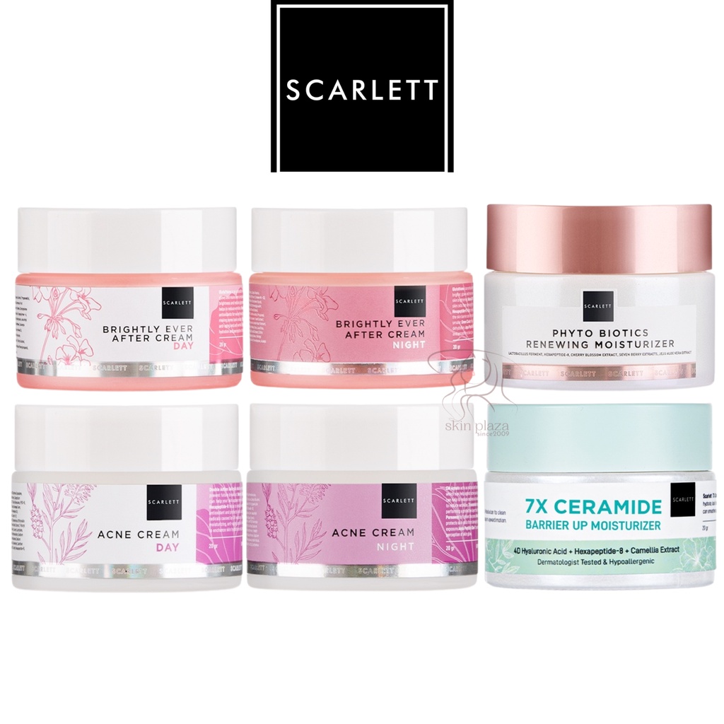 Scarlett Whitening Cream Series Day Night Brightly Ever After | Acne | Phyto Renewing Age Delay | 7X Ceramide Moisturizer Sunscreen BPOM