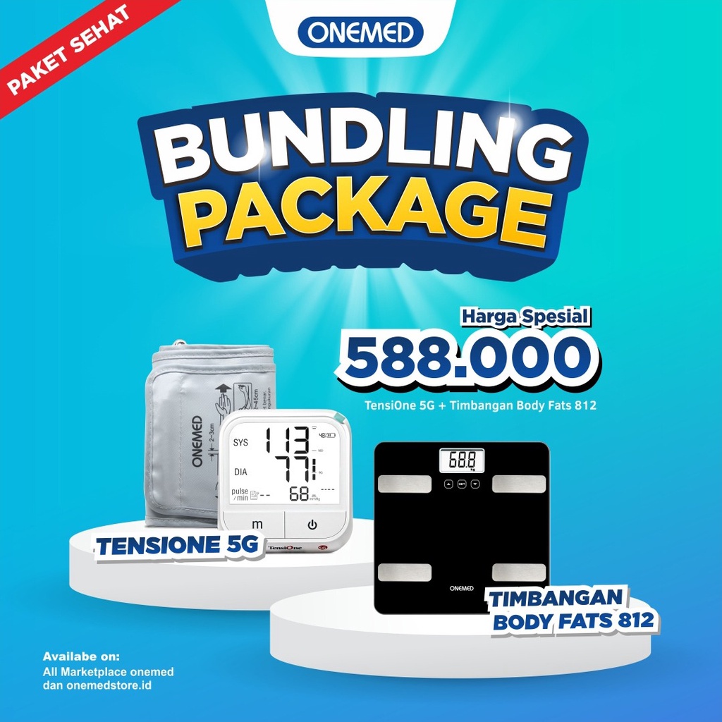 PAKET SEHAT 2 - Tensimeter TensiOne Suara 5G &amp; Timbangan Body Fat 812 OJ