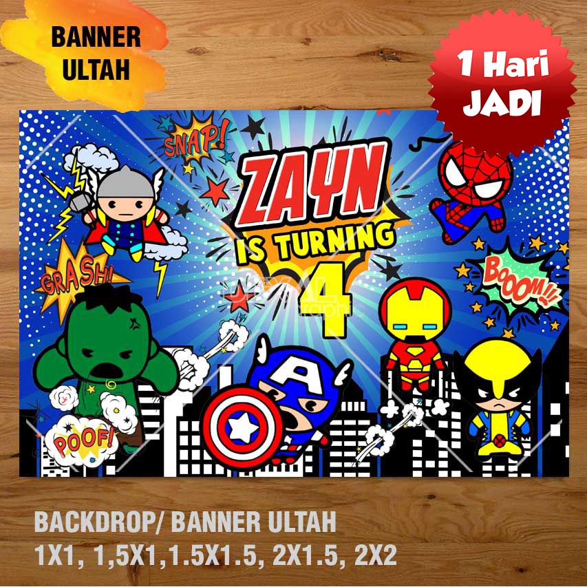 AVENGERS BANNER ULANG TAHUN / BACKDROP ULTAH / SPANDUK ULANG TAHUN UL-TAH
