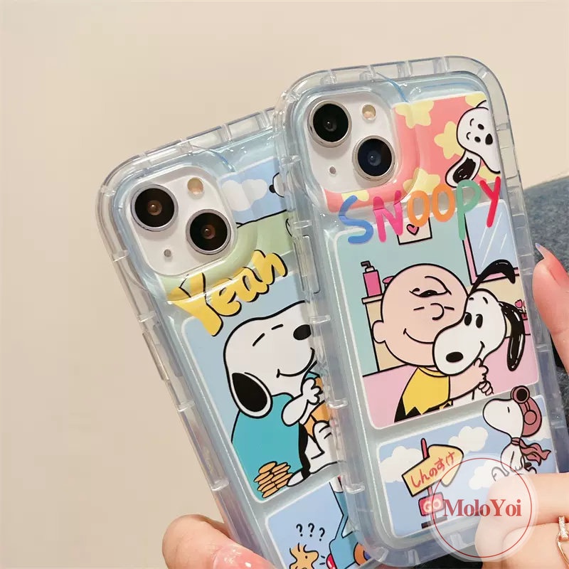 IPHONE Casing Ponsel Snoopy Kartun Lucu Kompatibel Untuk Iphone11 14 13 12 Pro MAX XR 7Plus 8Plus 78 6 6S Plus X XS MAX Bening Shockproof Transparan Airbag Lembut TPU Penutup Belakang