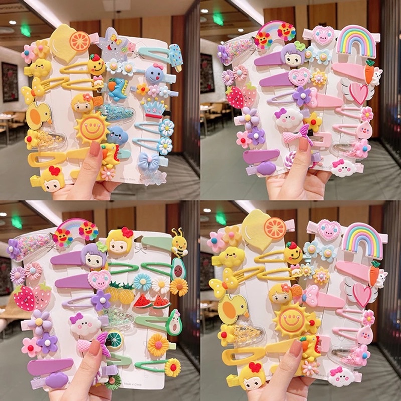 14Pcs / Set Jepit Rambut Anak Karakter 1 Set Jepitan Rambut Anak Motif Kartun Hair Clip Korea