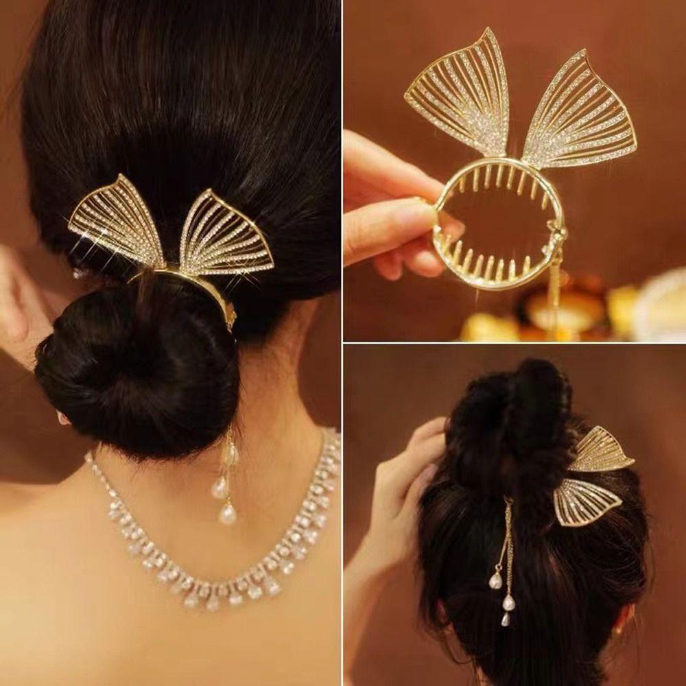 Mxbeauty Wanita Klip Rambut Manis Indah Halus Mutiara Hiasan Kepala Bulang Ponytail Holder Berlian Imitasi Alloy Camellia Horsetail Buckle