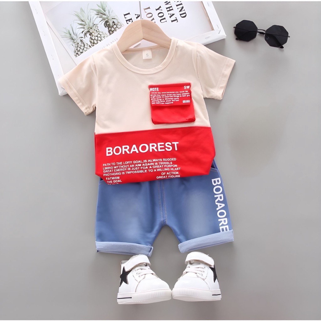 PROMO - SETELAN ANAK BAJU ANAK MODEL TERBARU MOTIF BORA DENIM - FASHION BAJU ANAK LAKI-LAKI DAN PEREMPUAN USIA 1-5THN - OOTD BAJU ANAK KEKINIAN