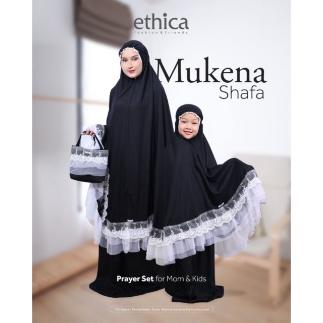 Mukena Shafa Hitam by Ethica/ Mukena Couple ibu dan anak/ mukena terbaru 2023