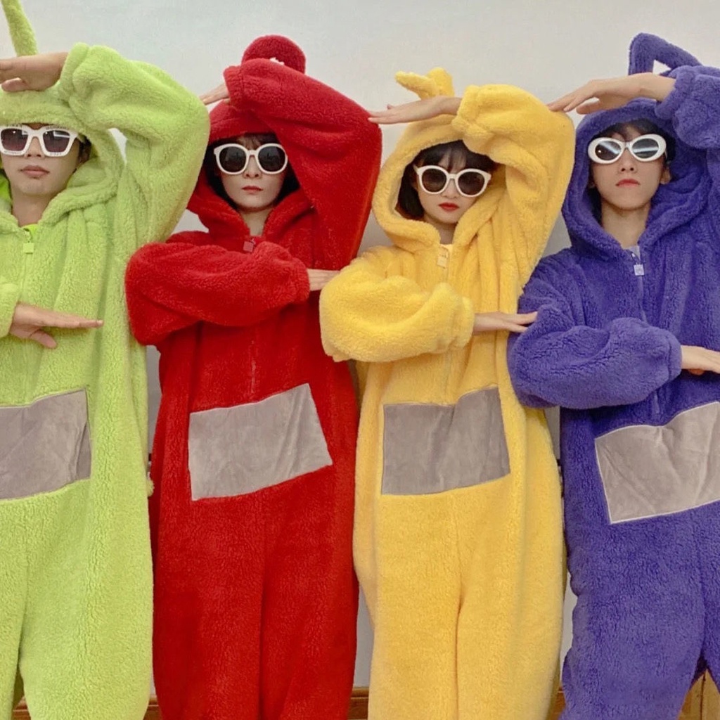 BAJU KOSTUM ONESIE PIYAMA TELETUBBIES TINKY WINKY DIPSY LALA POO KIGURUMI COSPLAY PESTA IMPOR