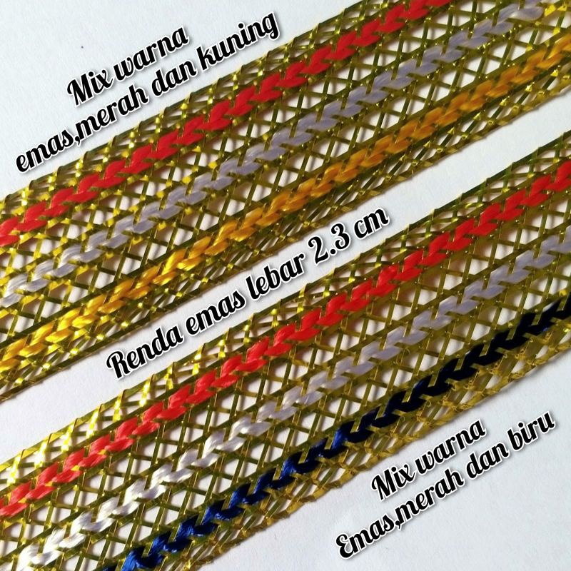 

per meter,renda emas warna mix lebar 2.3 centimeter