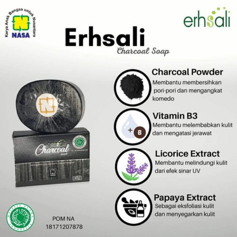 Erhsali charcoal / Sabun flek hitam / Sabun wajah / Sabun charcoal / Erhsali charcoal soap nasa