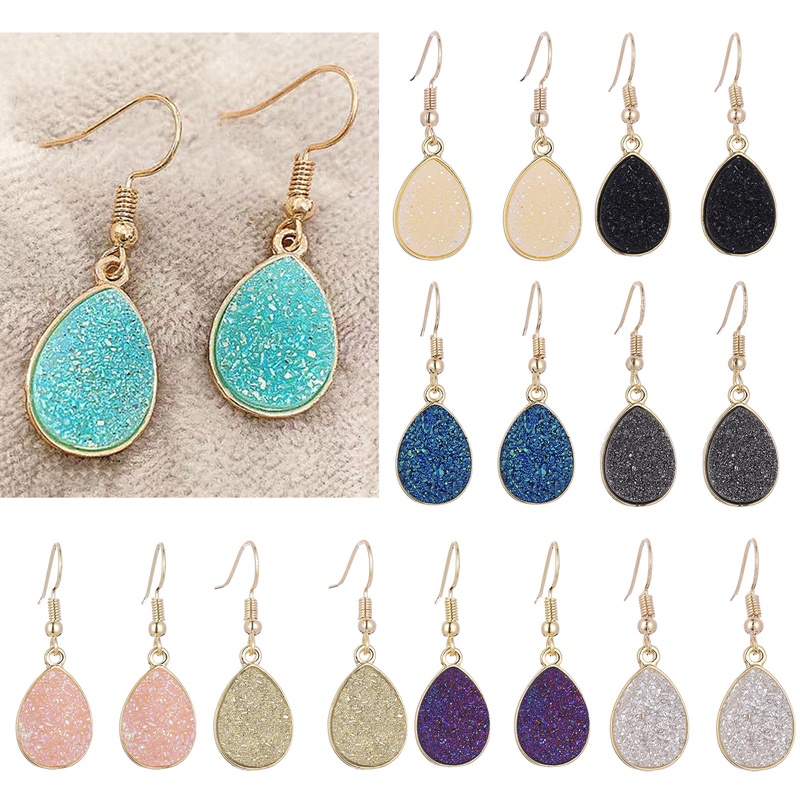 Chic Simulasi Druzy Earrings Tear Drop Menjuntai Anting